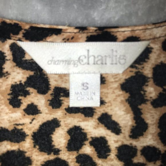 NEW Charming Charlie Leopard Animal Print Lace Trim Swing Fit Tank Top Small S - Picture 6 of 10